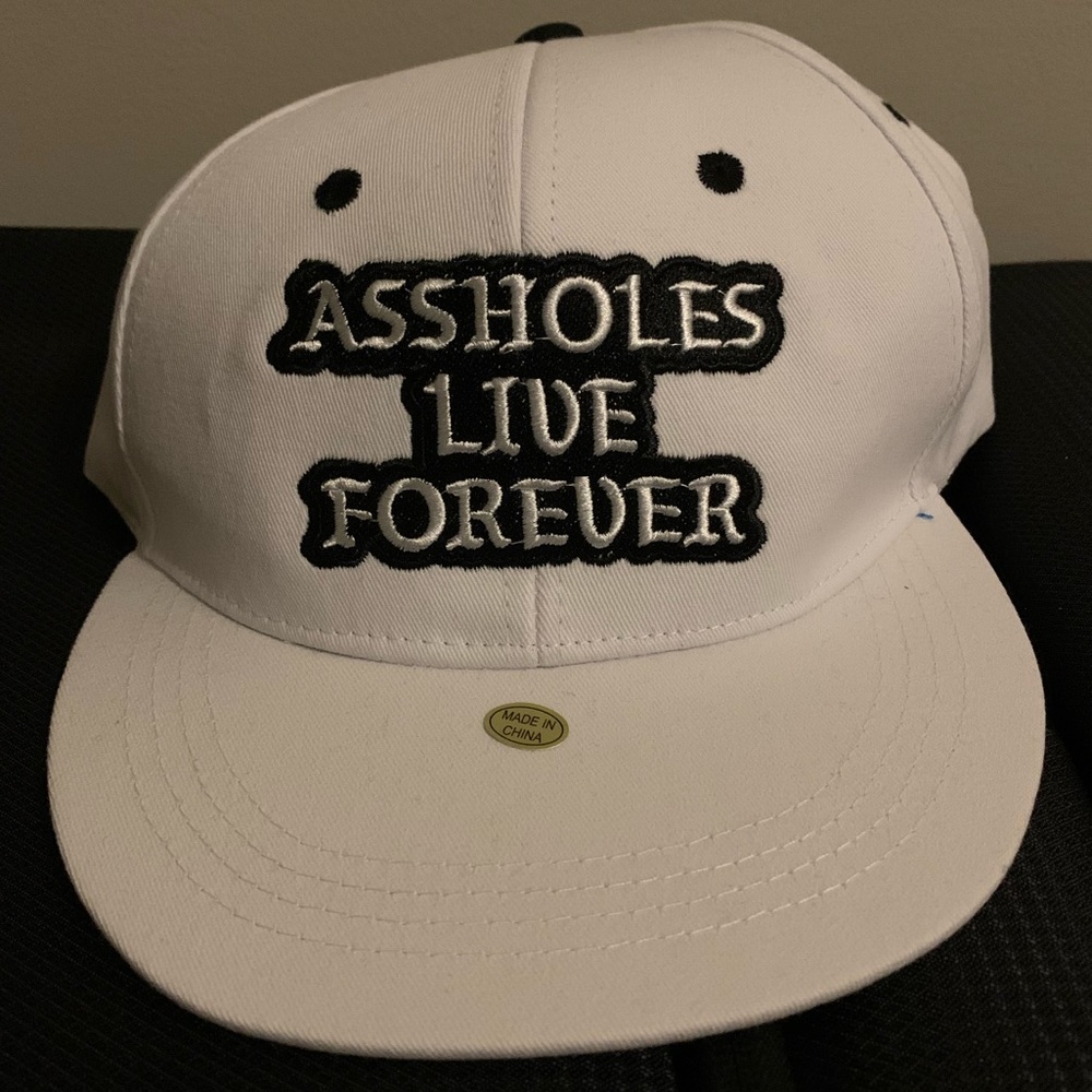 White on white Assholes Live Forever SnapBack hat